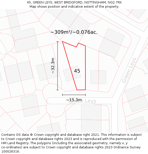 45, GREEN LEYS, WEST BRIDGFORD, NOTTINGHAM, NG2 7RX: Plot and title map