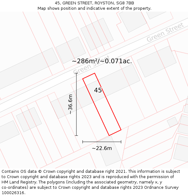 45, GREEN STREET, ROYSTON, SG8 7BB: Plot and title map