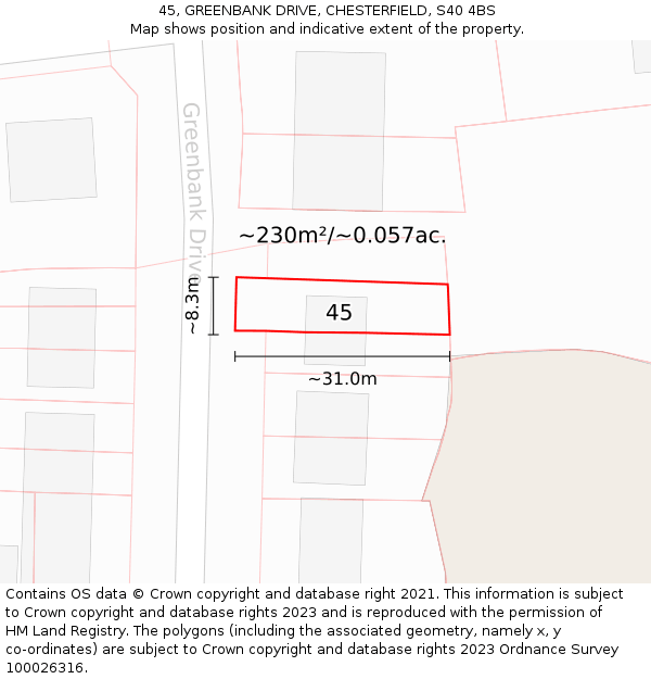 45, GREENBANK DRIVE, CHESTERFIELD, S40 4BS: Plot and title map