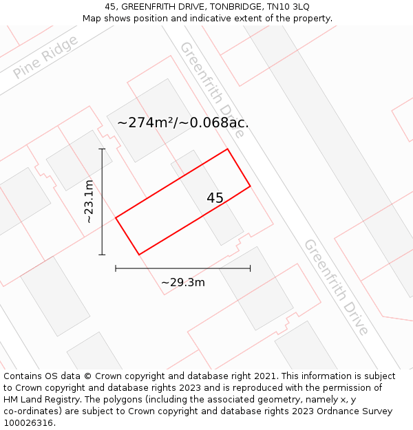 45, GREENFRITH DRIVE, TONBRIDGE, TN10 3LQ: Plot and title map