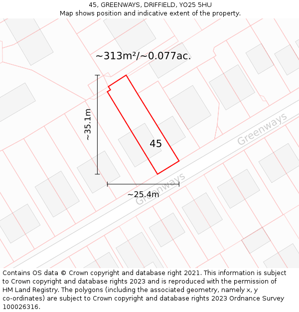 45, GREENWAYS, DRIFFIELD, YO25 5HU: Plot and title map