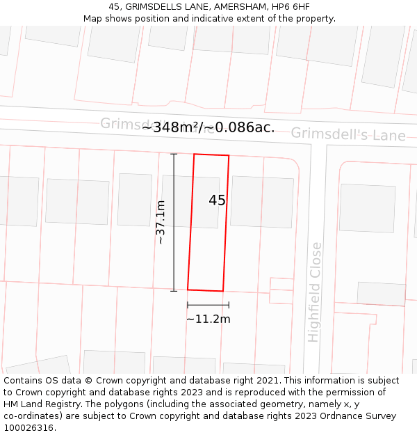 45, GRIMSDELLS LANE, AMERSHAM, HP6 6HF: Plot and title map