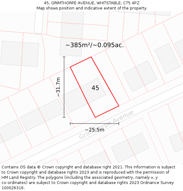 45, GRIMTHORPE AVENUE, WHITSTABLE, CT5 4PZ: Plot and title map