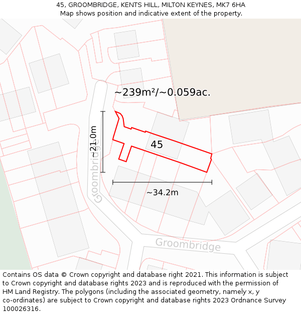 45, GROOMBRIDGE, KENTS HILL, MILTON KEYNES, MK7 6HA: Plot and title map