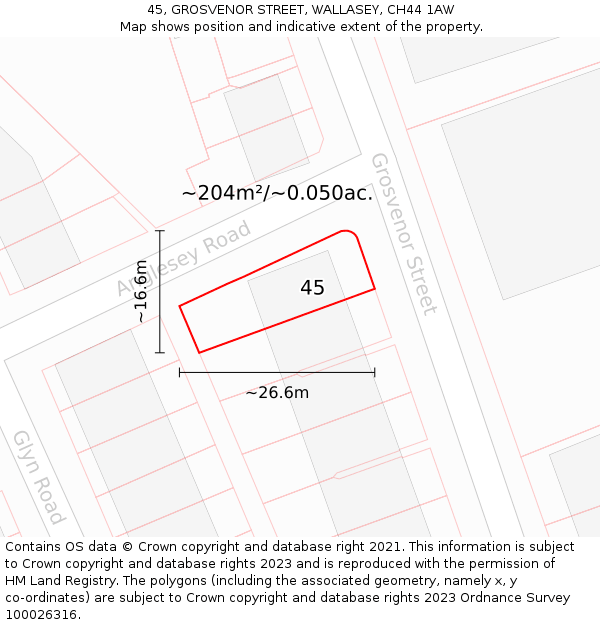 45, GROSVENOR STREET, WALLASEY, CH44 1AW: Plot and title map