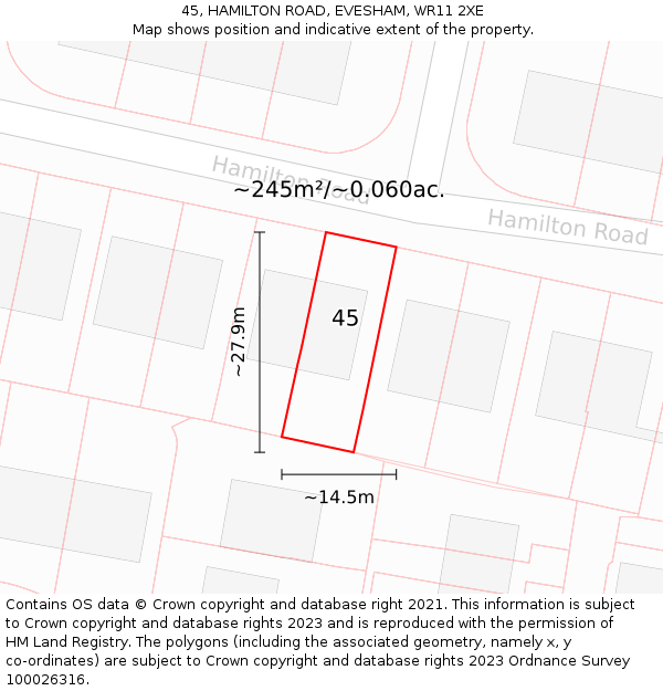 45, HAMILTON ROAD, EVESHAM, WR11 2XE: Plot and title map