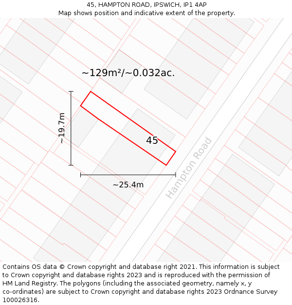 45, HAMPTON ROAD, IPSWICH, IP1 4AP: Plot and title map