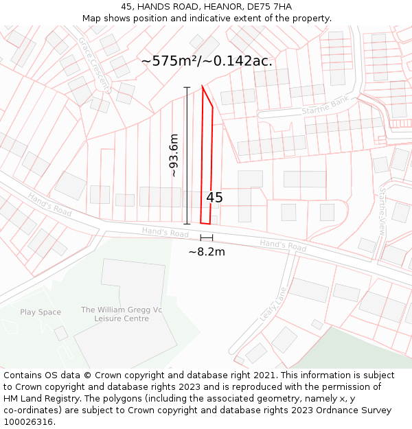 45, HANDS ROAD, HEANOR, DE75 7HA: Plot and title map