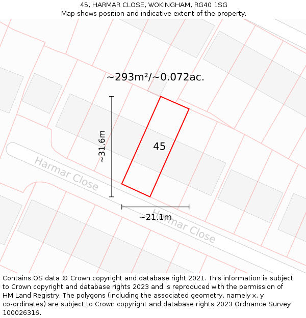 45, HARMAR CLOSE, WOKINGHAM, RG40 1SG: Plot and title map