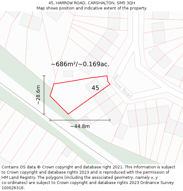 45, HARROW ROAD, CARSHALTON, SM5 3QH: Plot and title map