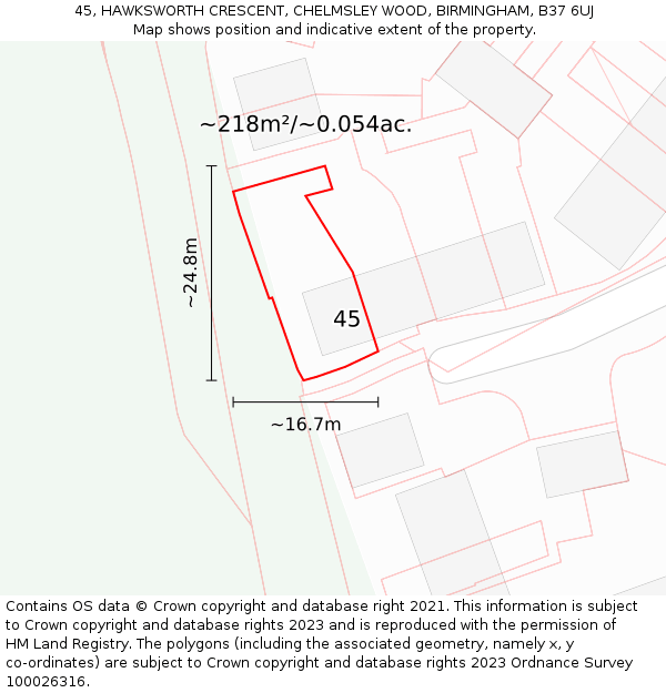 45, HAWKSWORTH CRESCENT, CHELMSLEY WOOD, BIRMINGHAM, B37 6UJ: Plot and title map