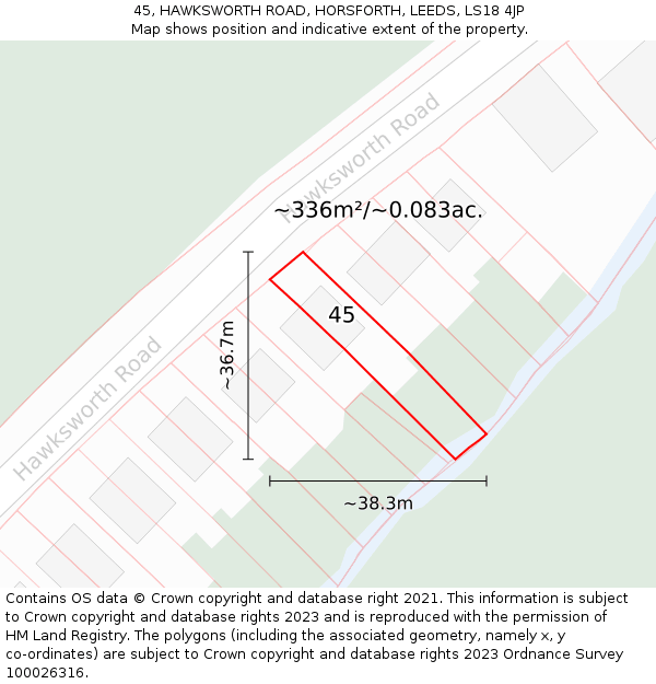 45, HAWKSWORTH ROAD, HORSFORTH, LEEDS, LS18 4JP: Plot and title map