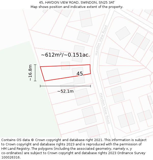 45, HAYDON VIEW ROAD, SWINDON, SN25 3AT: Plot and title map