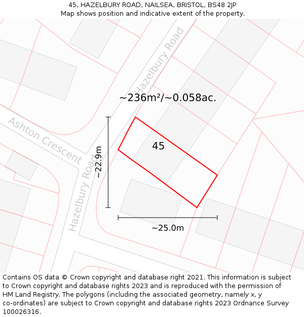 45, HAZELBURY ROAD, NAILSEA, BRISTOL, BS48 2JP: Plot and title map