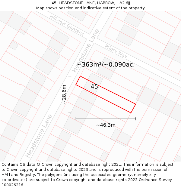 45, HEADSTONE LANE, HARROW, HA2 6JJ: Plot and title map