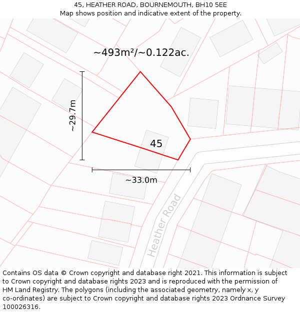 45, HEATHER ROAD, BOURNEMOUTH, BH10 5EE: Plot and title map