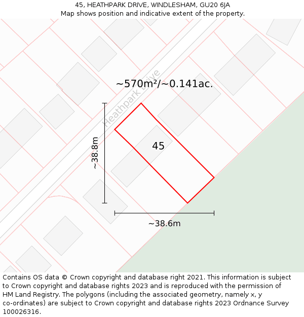 45, HEATHPARK DRIVE, WINDLESHAM, GU20 6JA: Plot and title map