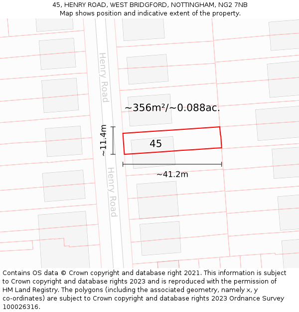 45, HENRY ROAD, WEST BRIDGFORD, NOTTINGHAM, NG2 7NB: Plot and title map