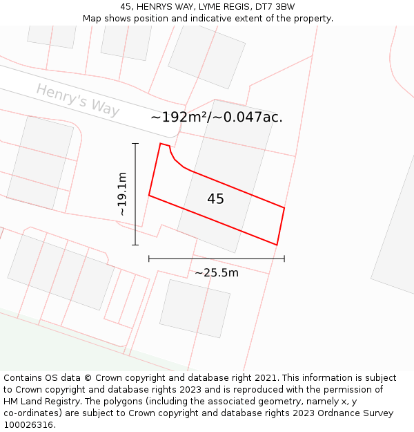 45, HENRYS WAY, LYME REGIS, DT7 3BW: Plot and title map