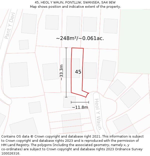 45, HEOL Y WAUN, PONTLLIW, SWANSEA, SA4 9EW: Plot and title map