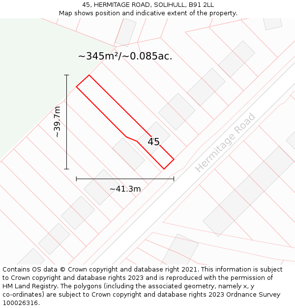 45, HERMITAGE ROAD, SOLIHULL, B91 2LL: Plot and title map