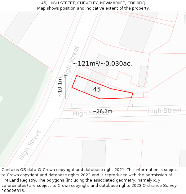 45, HIGH STREET, CHEVELEY, NEWMARKET, CB8 9DQ: Plot and title map