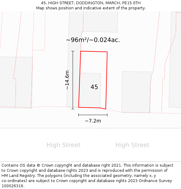 45, HIGH STREET, DODDINGTON, MARCH, PE15 0TH: Plot and title map