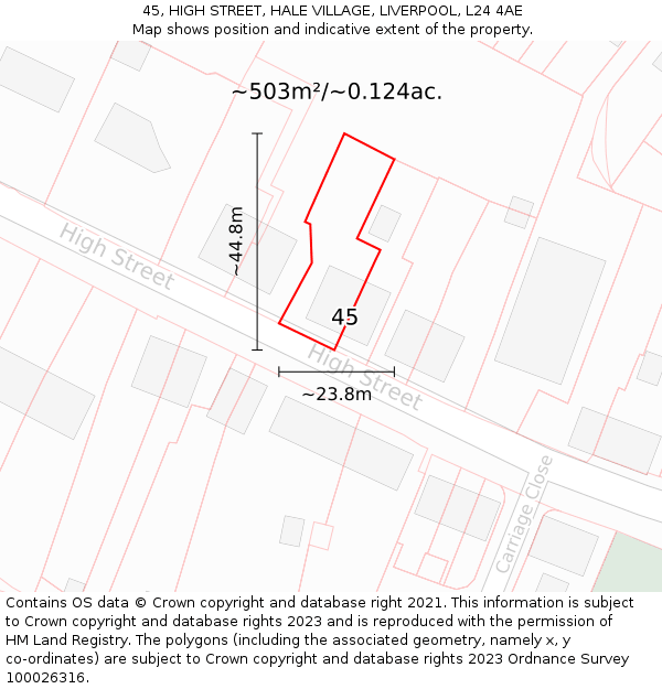 45, HIGH STREET, HALE VILLAGE, LIVERPOOL, L24 4AE: Plot and title map