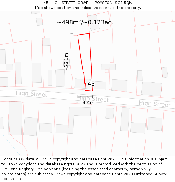 45, HIGH STREET, ORWELL, ROYSTON, SG8 5QN: Plot and title map