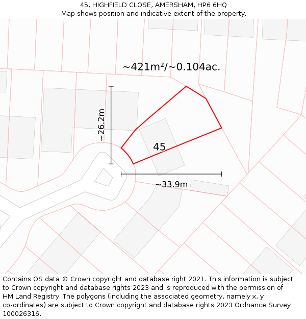 45, HIGHFIELD CLOSE, AMERSHAM, HP6 6HQ: Plot and title map