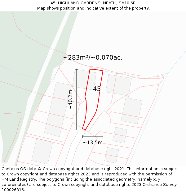 45, HIGHLAND GARDENS, NEATH, SA10 6PJ: Plot and title map