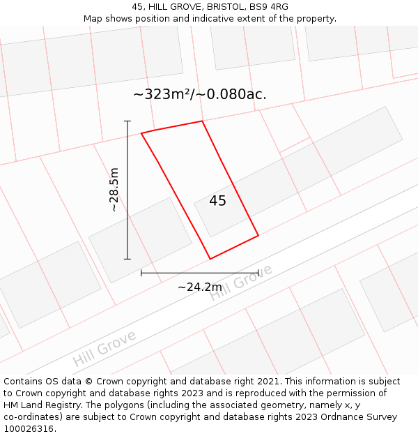 45, HILL GROVE, BRISTOL, BS9 4RG: Plot and title map