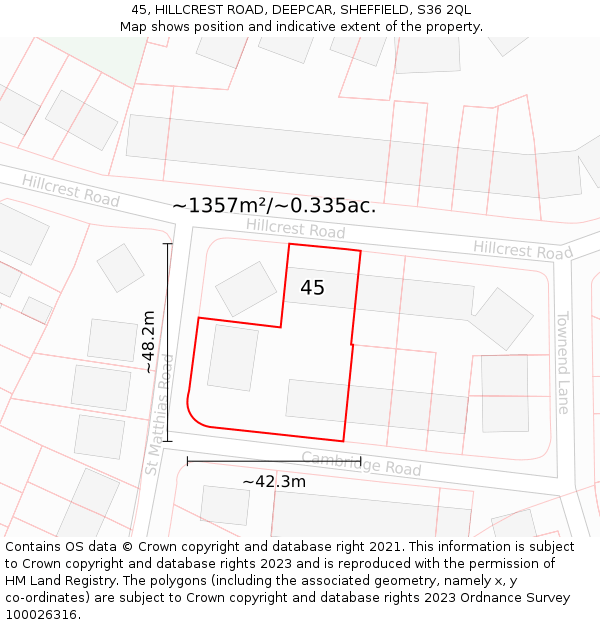 45, HILLCREST ROAD, DEEPCAR, SHEFFIELD, S36 2QL: Plot and title map