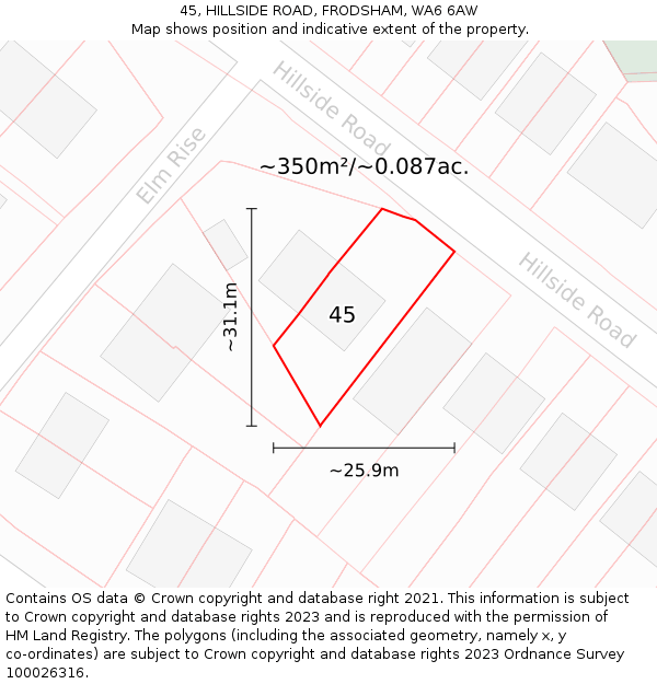 45, HILLSIDE ROAD, FRODSHAM, WA6 6AW: Plot and title map