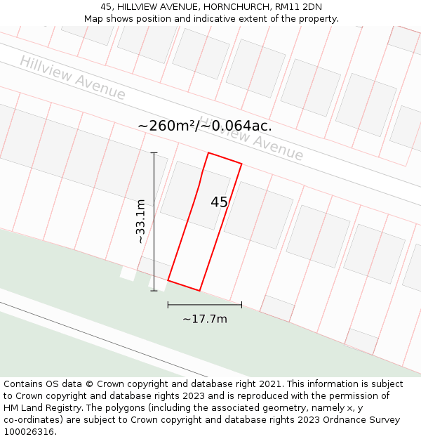 45, HILLVIEW AVENUE, HORNCHURCH, RM11 2DN: Plot and title map