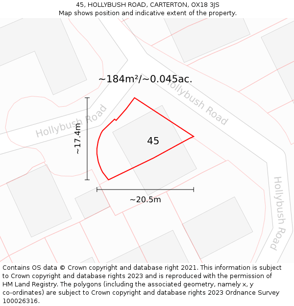 45, HOLLYBUSH ROAD, CARTERTON, OX18 3JS: Plot and title map