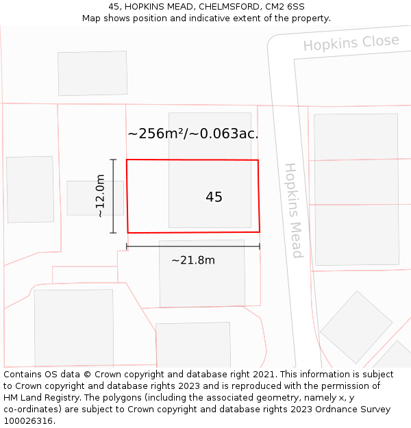 45, HOPKINS MEAD, CHELMSFORD, CM2 6SS: Plot and title map