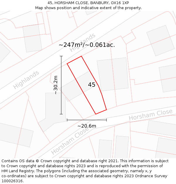 45, HORSHAM CLOSE, BANBURY, OX16 1XP: Plot and title map