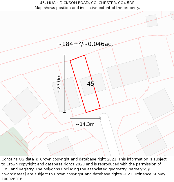 45, HUGH DICKSON ROAD, COLCHESTER, CO4 5DE: Plot and title map