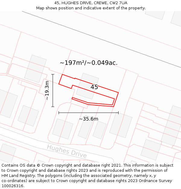 45, HUGHES DRIVE, CREWE, CW2 7UA: Plot and title map