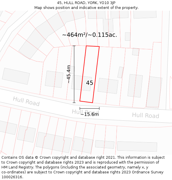 45, HULL ROAD, YORK, YO10 3JP: Plot and title map
