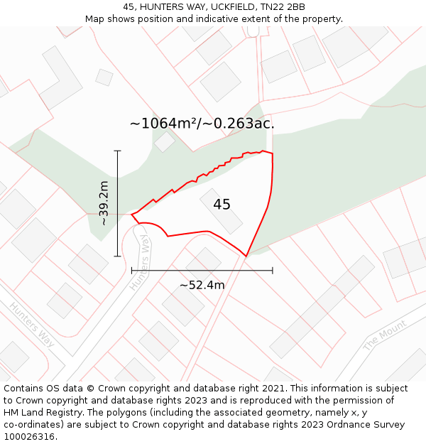 45, HUNTERS WAY, UCKFIELD, TN22 2BB: Plot and title map