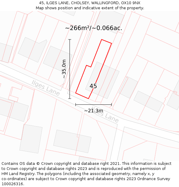 45, ILGES LANE, CHOLSEY, WALLINGFORD, OX10 9NX: Plot and title map