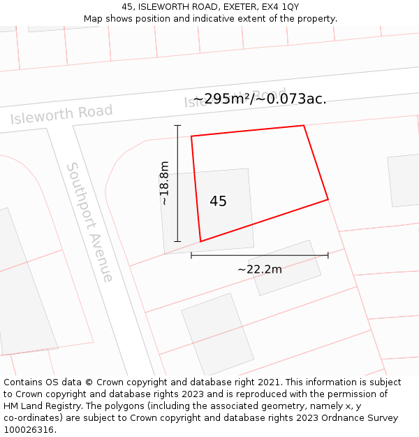 45, ISLEWORTH ROAD, EXETER, EX4 1QY: Plot and title map