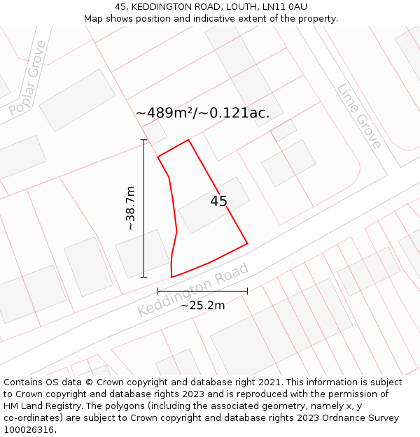 45, KEDDINGTON ROAD, LOUTH, LN11 0AU: Plot and title map