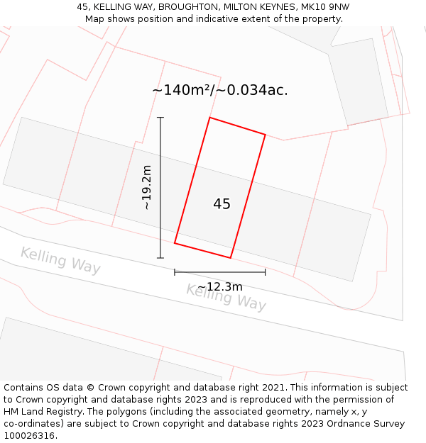 45, KELLING WAY, BROUGHTON, MILTON KEYNES, MK10 9NW: Plot and title map