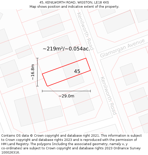 45, KENILWORTH ROAD, WIGSTON, LE18 4XS: Plot and title map