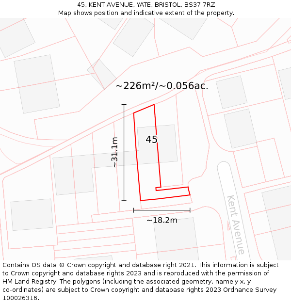 45, KENT AVENUE, YATE, BRISTOL, BS37 7RZ: Plot and title map