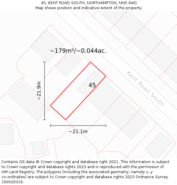 45, KENT ROAD SOUTH, NORTHAMPTON, NN5 4WD: Plot and title map