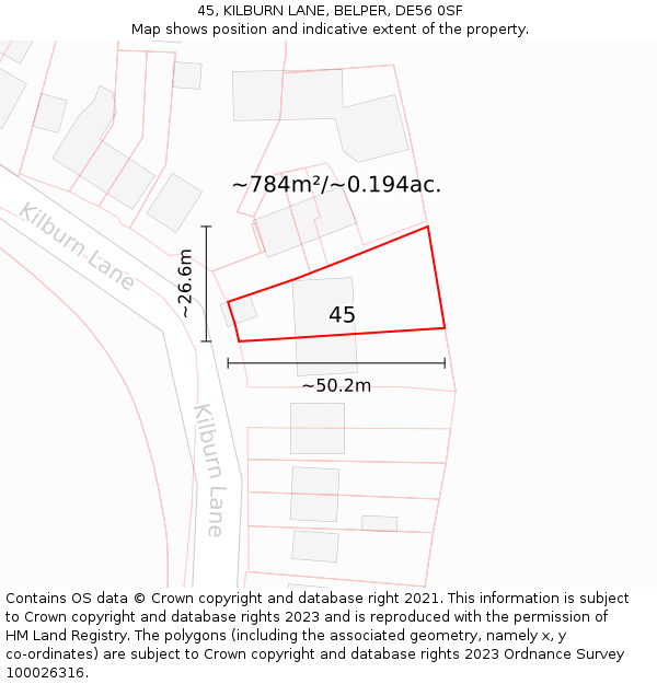 45, KILBURN LANE, BELPER, DE56 0SF: Plot and title map